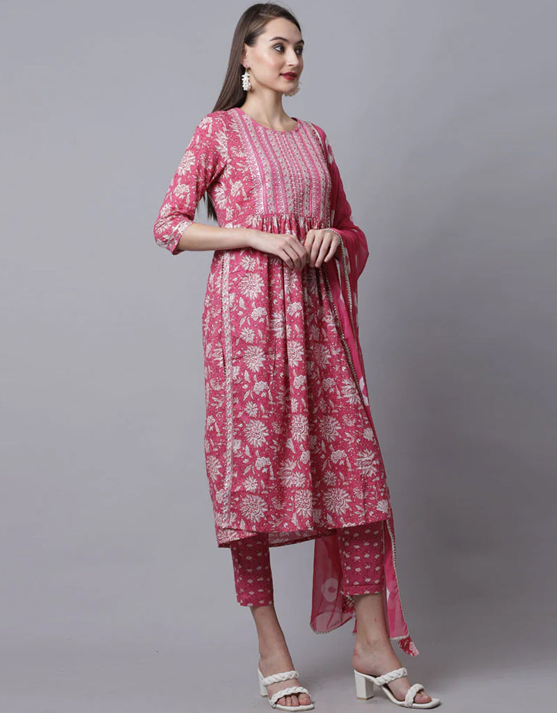 Pink Traditional Designer Readymade Pant Suit With Embroidery Work main image 1