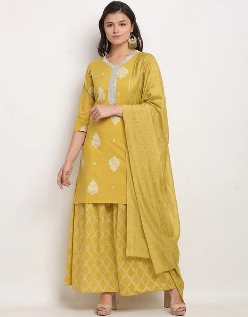 Yellow Cotton Palazzo Suit Closure View
