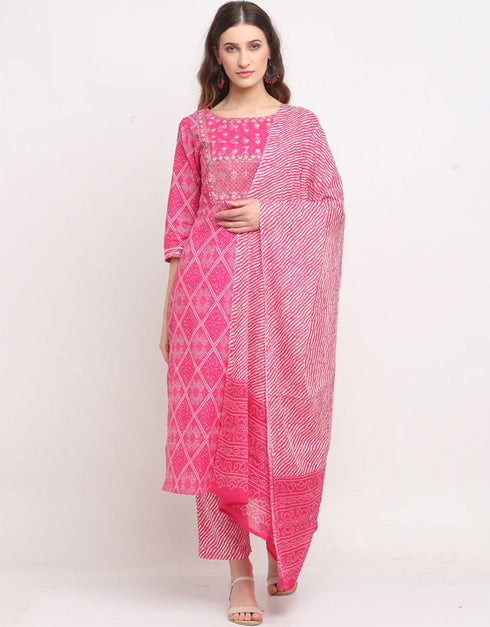 Pink & White Cotton Pant Straight Closure View