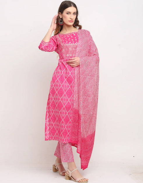 Pink & White Cotton Pant Straight Back View