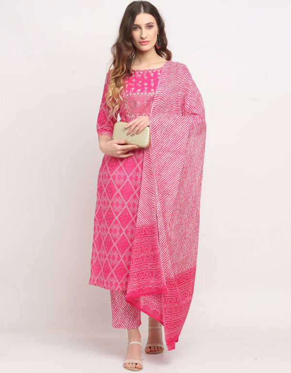 Pink & White Cotton Pant Straight