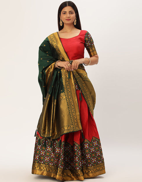 Red Tafeta Silk Lehenga Choli