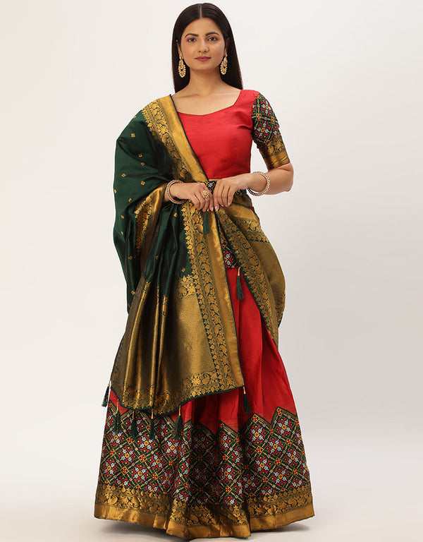 Red Tafeta Silk Lehenga Choli