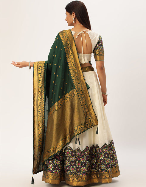 Off White Tafeta Silk Lehenga Choli Salwar Kameez