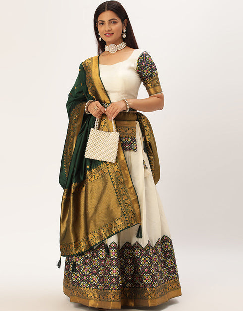 Off White Tafeta Silk Lehenga Choli
