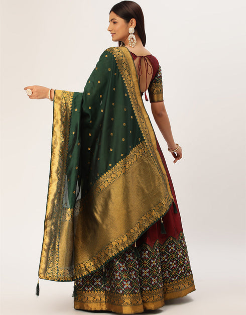 Maroon Tafeta Silk Lehenga Choli Salwar Kameez