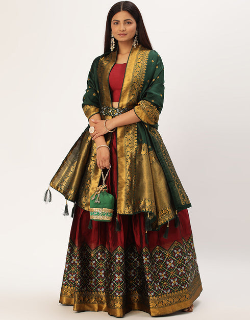 Maroon Tafeta Silk Lehenga Choli