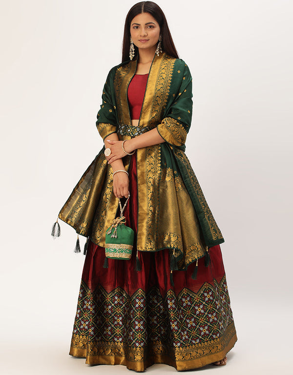 Maroon Tafeta Silk Lehenga Choli