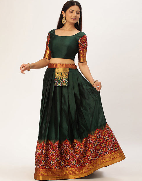 Green Tafeta Silk Lehenga Choli Back View