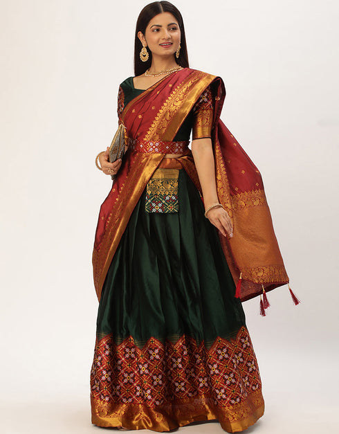 Green Tafeta Silk Lehenga Choli