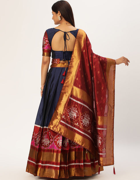 Navy Blue Tafeta Silk Lehenga Choli Salwar Kameez