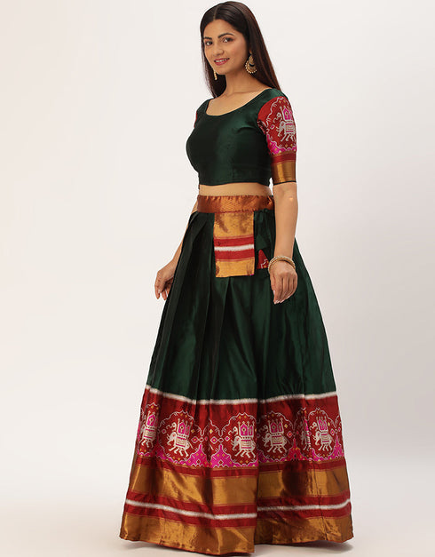 Green Tafeta Silk Lehenga Choli Back View
