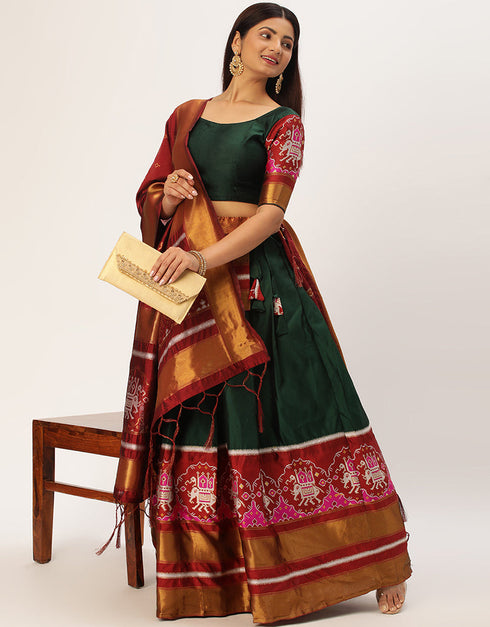 Green Tafeta Silk Lehenga Choli