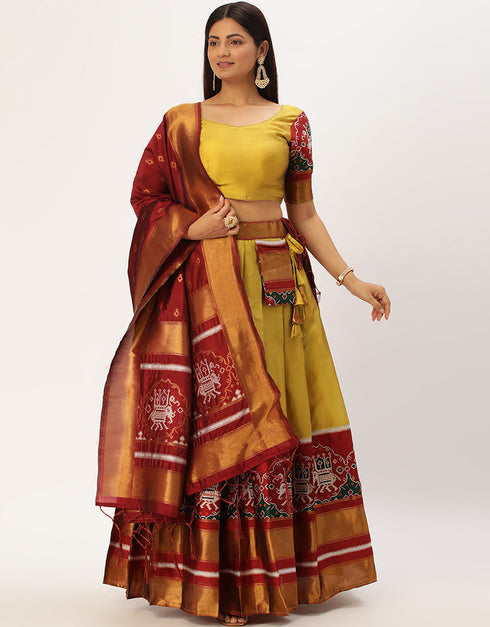 Yellow Tafeta Silk Lehenga Choli Closure View