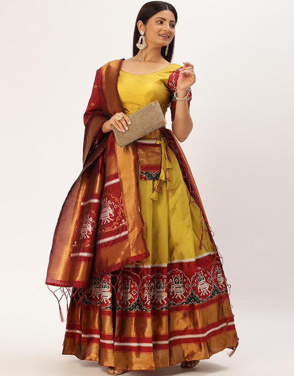 Yellow Tafeta Silk Lehenga Choli