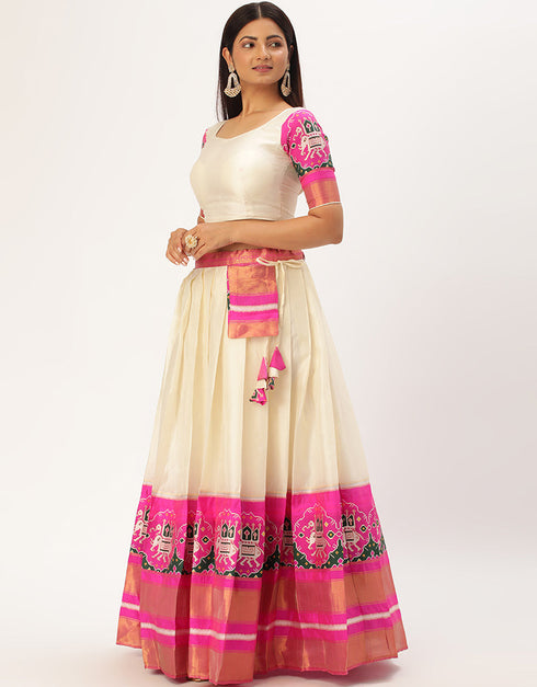 Off White Tafeta Silk Lehenga Choli Back View