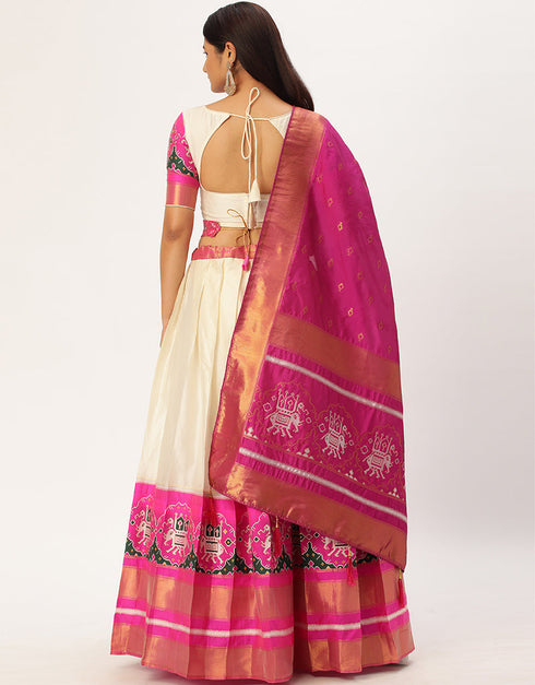 Off White Tafeta Silk Lehenga Choli Salwar Kameez