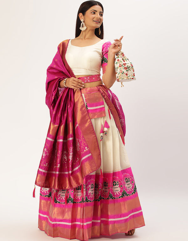 Off White Tafeta Silk Lehenga Choli