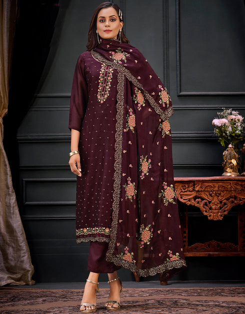 Wine Georgette Pant Straight Closure View