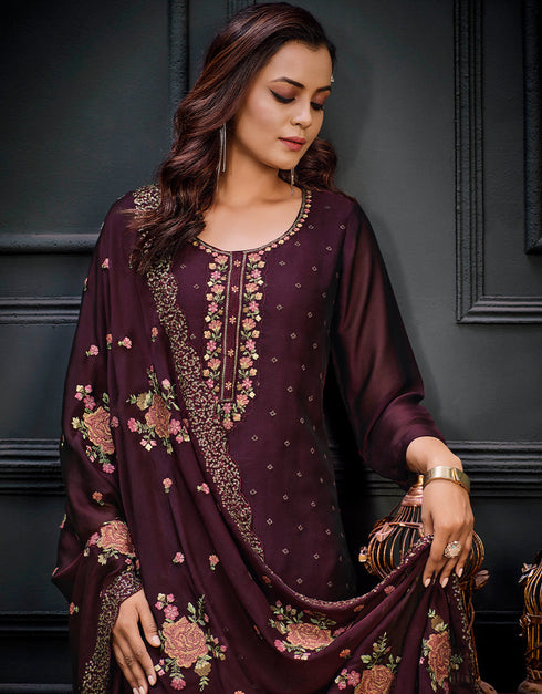 Wine Georgette Pant Straight Back View