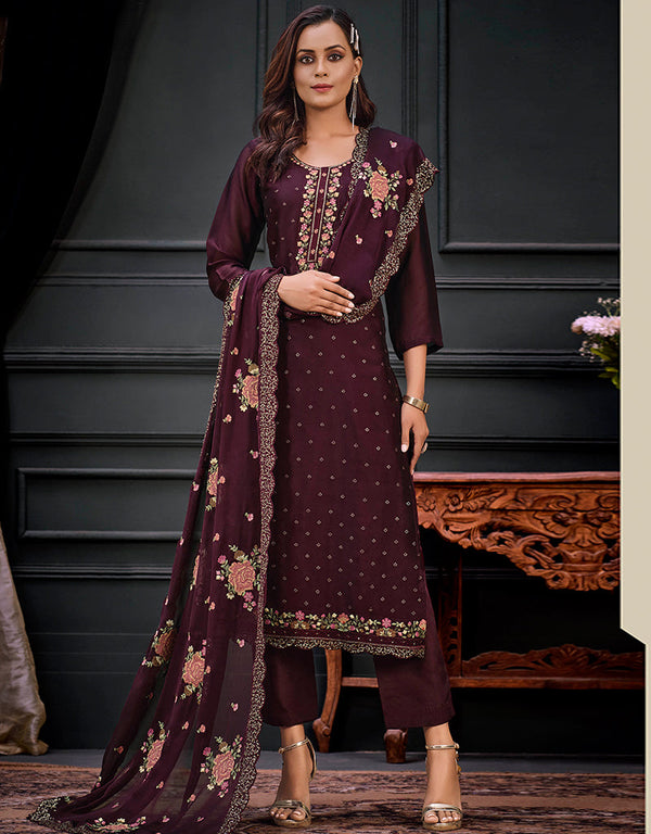 Wine Georgette Pant Straight