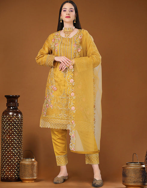 Indian Yellow Heavy Organza Pant Straight