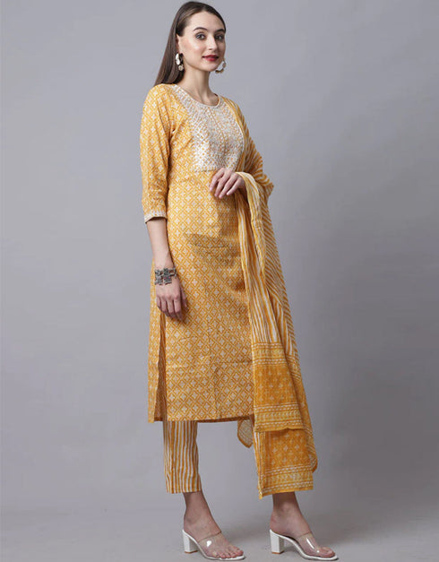 Mustard Cotton Pant Straight Closure View