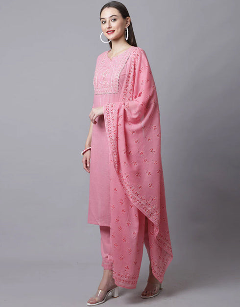 Pink Cotton Pant Straight Closure View
