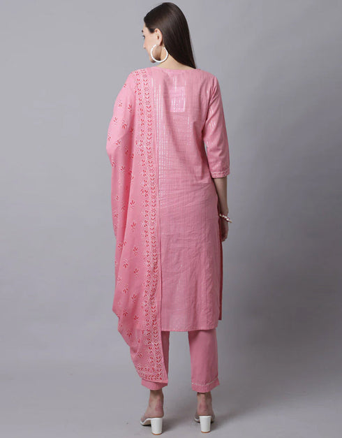 Pink Cotton Pant Straight Salwar Kameez