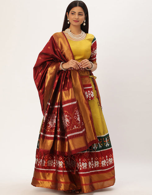 Yellow Tafeta Silk Lehenga Choli Closure View