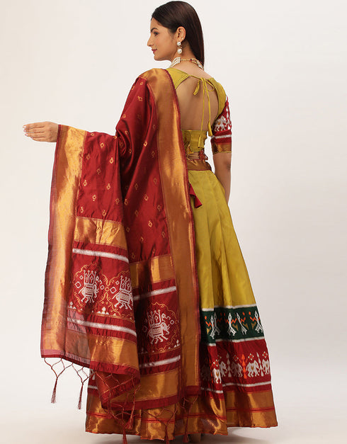 Yellow Tafeta Silk Lehenga Choli Salwar Kameez