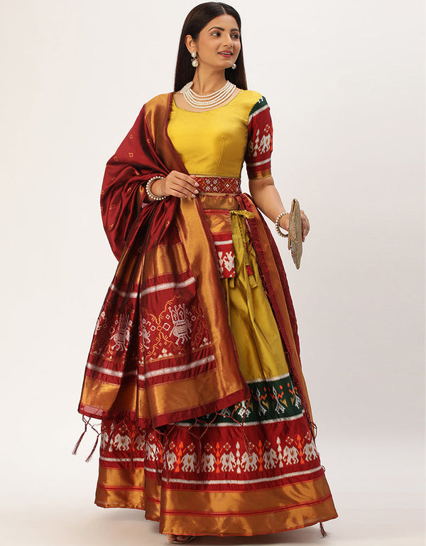 Yellow Tafeta Silk Lehenga Choli