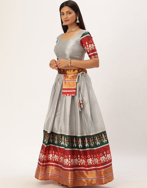 Grey Tafeta Silk Lehenga Choli Back View