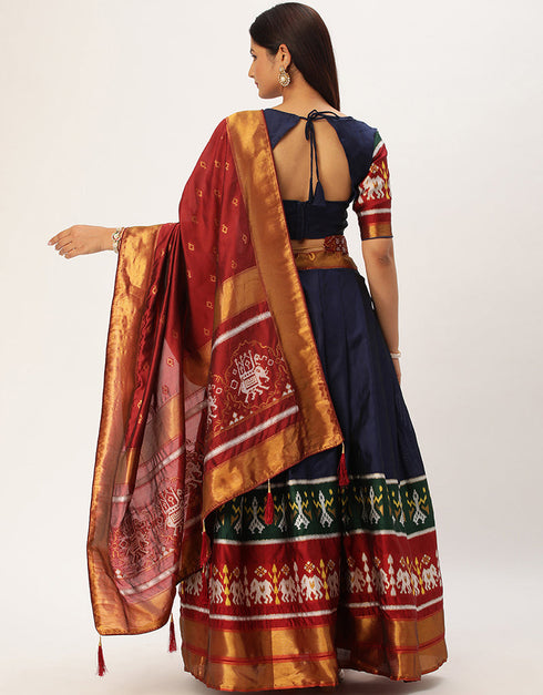 Navy Blue Tafeta Silk Lehenga Choli Salwar Kameez
