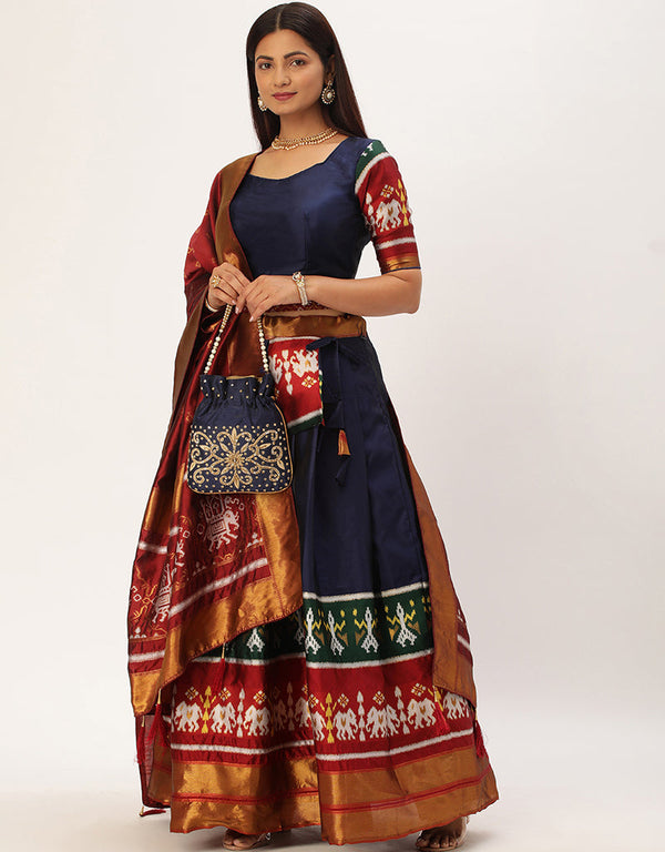 Navy Blue Tafeta Silk Lehenga Choli