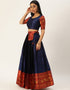Navy Blue Tafeta Silk Lehenga Choli Closure View