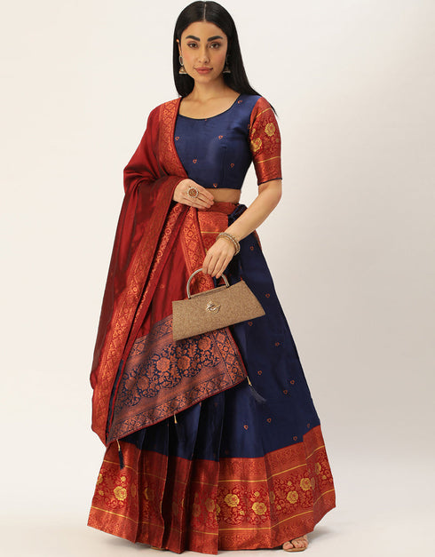 Navy Blue Tafeta Silk Lehenga Choli
