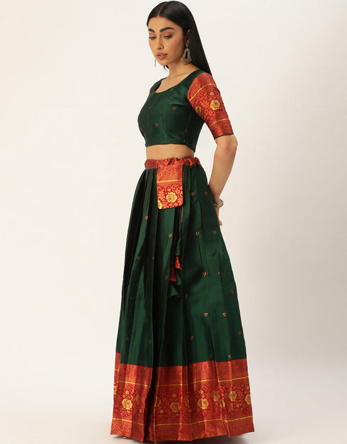 Green Tafeta Silk Lehenga Choli Closure View