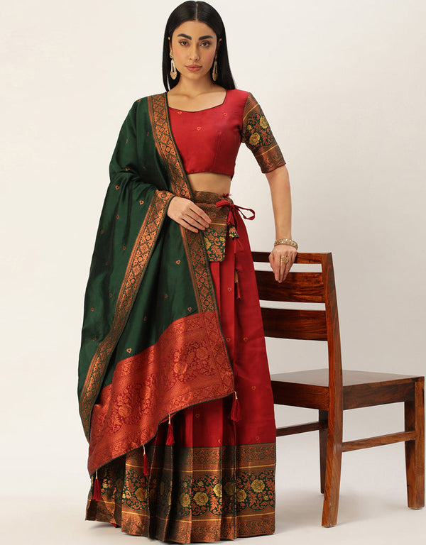 Maroon Tafeta Silk Lehenga Choli