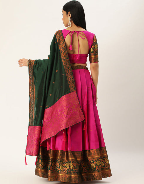Pink Tafeta Silk Lehenga Choli Closure View