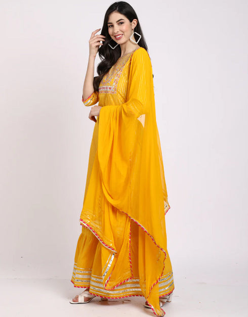 Yellow Cotton Sharara Straight Salwar Kameez