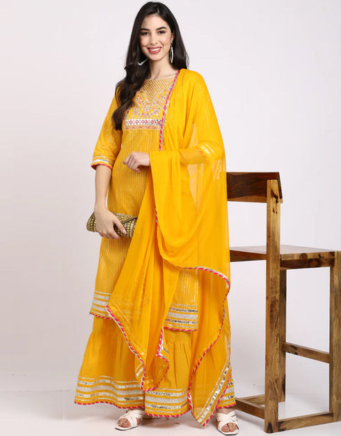 Yellow Cotton Sharara Straight
