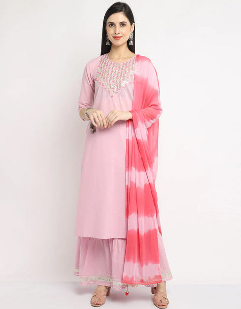 Pink Cotton Sharara Straight Closure View