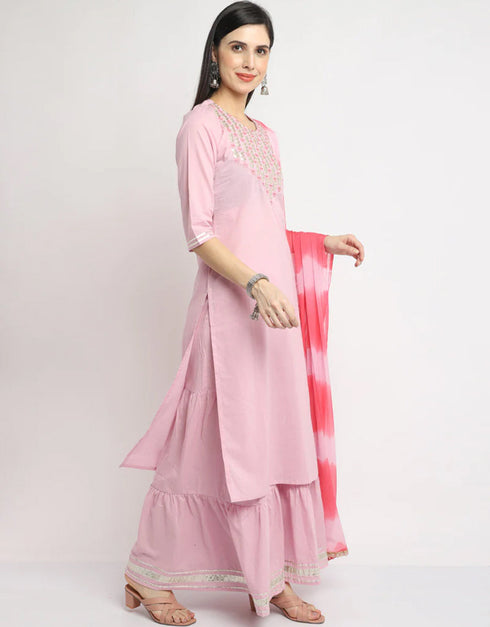 Pink Cotton Sharara Straight Salwar Kameez