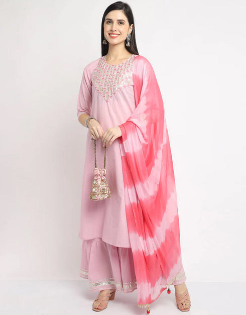 Pink Cotton Sharara Straight