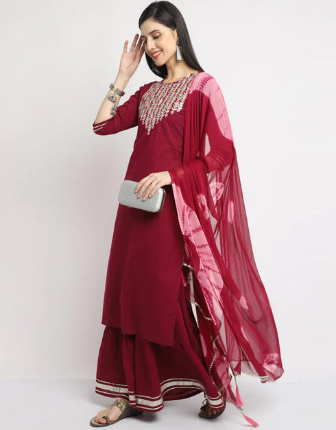 Maroon Cotton Sharara Straight Closure View
