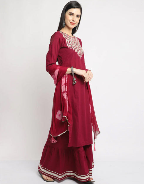 Maroon Cotton Sharara Straight Back View