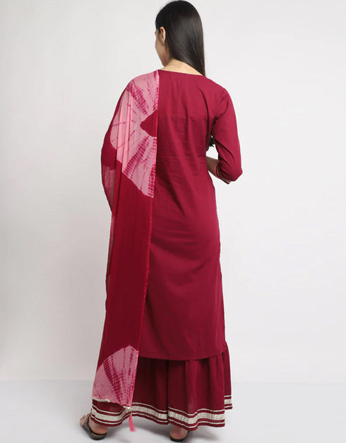 Maroon Cotton Sharara Straight Salwar Kameez