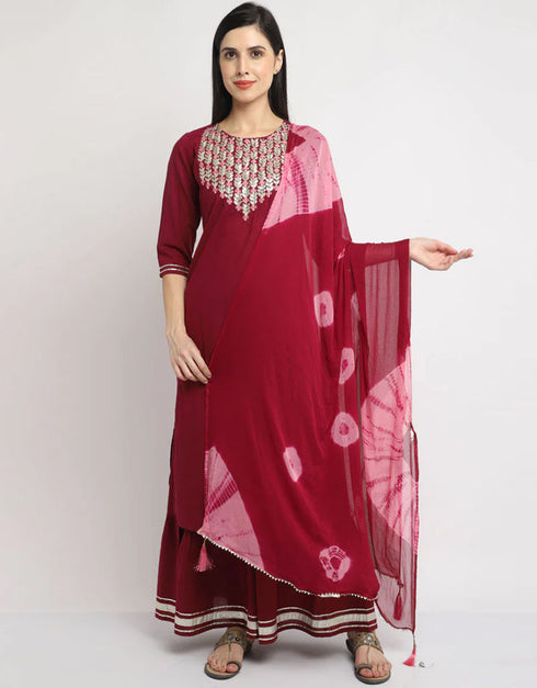 Maroon Cotton Sharara Straight