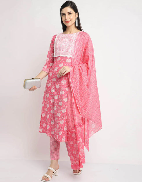 Pink Cotton Pant Straight Closure View